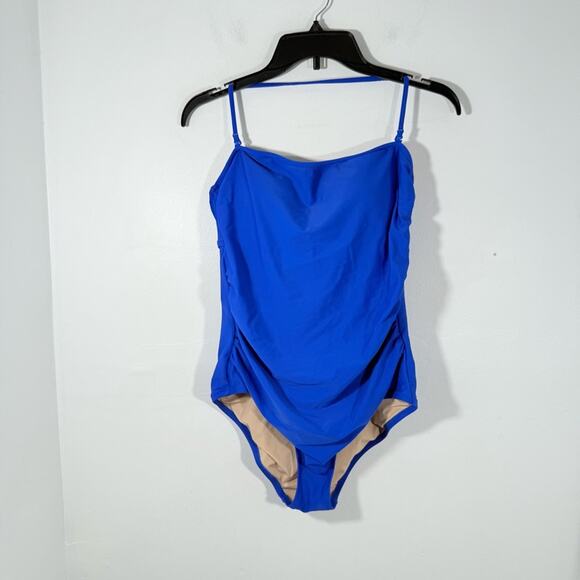 J. Crew Royal Blue Strapless or Halter Open Back One Piece Swim Medium H5398 - Picture 1 of 11
